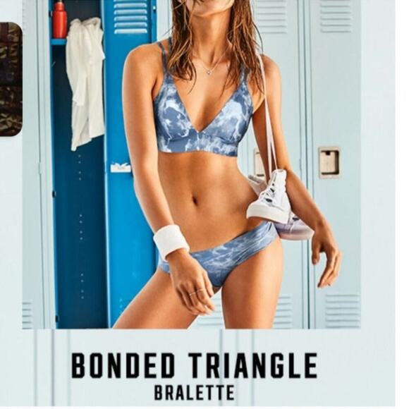 VS PINK BLUE MARBLE BONDED TRIANGLE BRALETTE, SZ LARGE - Picture 4 of 13